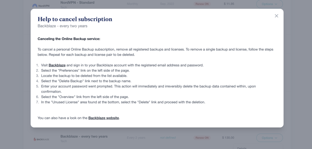 Backblaze cancelation process in LoopEye